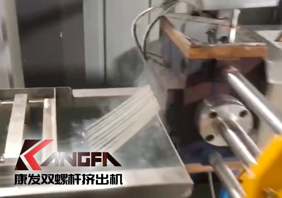 65高扭+PLC，尼龍加纖雙螺桿擠出機試機